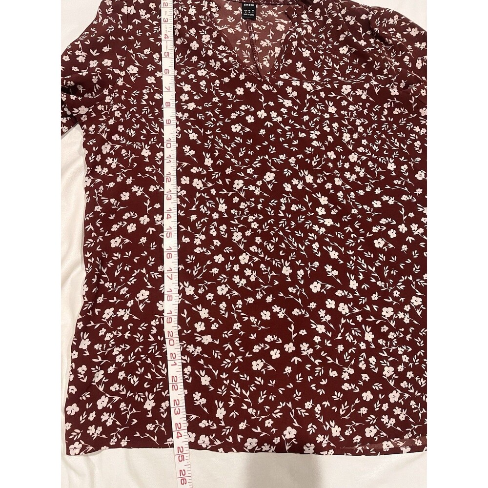 NWOT SHEIN Brick Red Ditsy Floral Long Sleeve Ruffle Blouse Size M - Picture 7 of 9